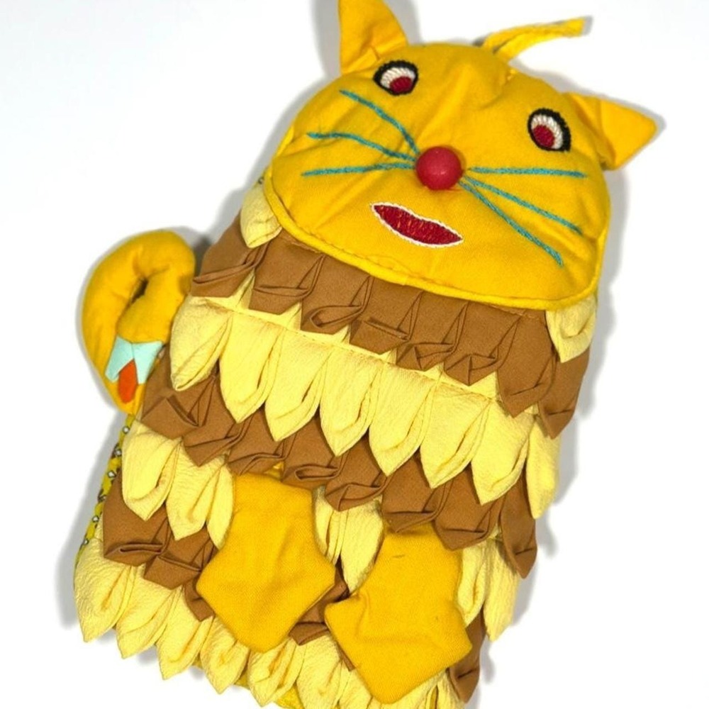 Vintage 70s Oven Mit, Handmade, Cat, Kitsch
